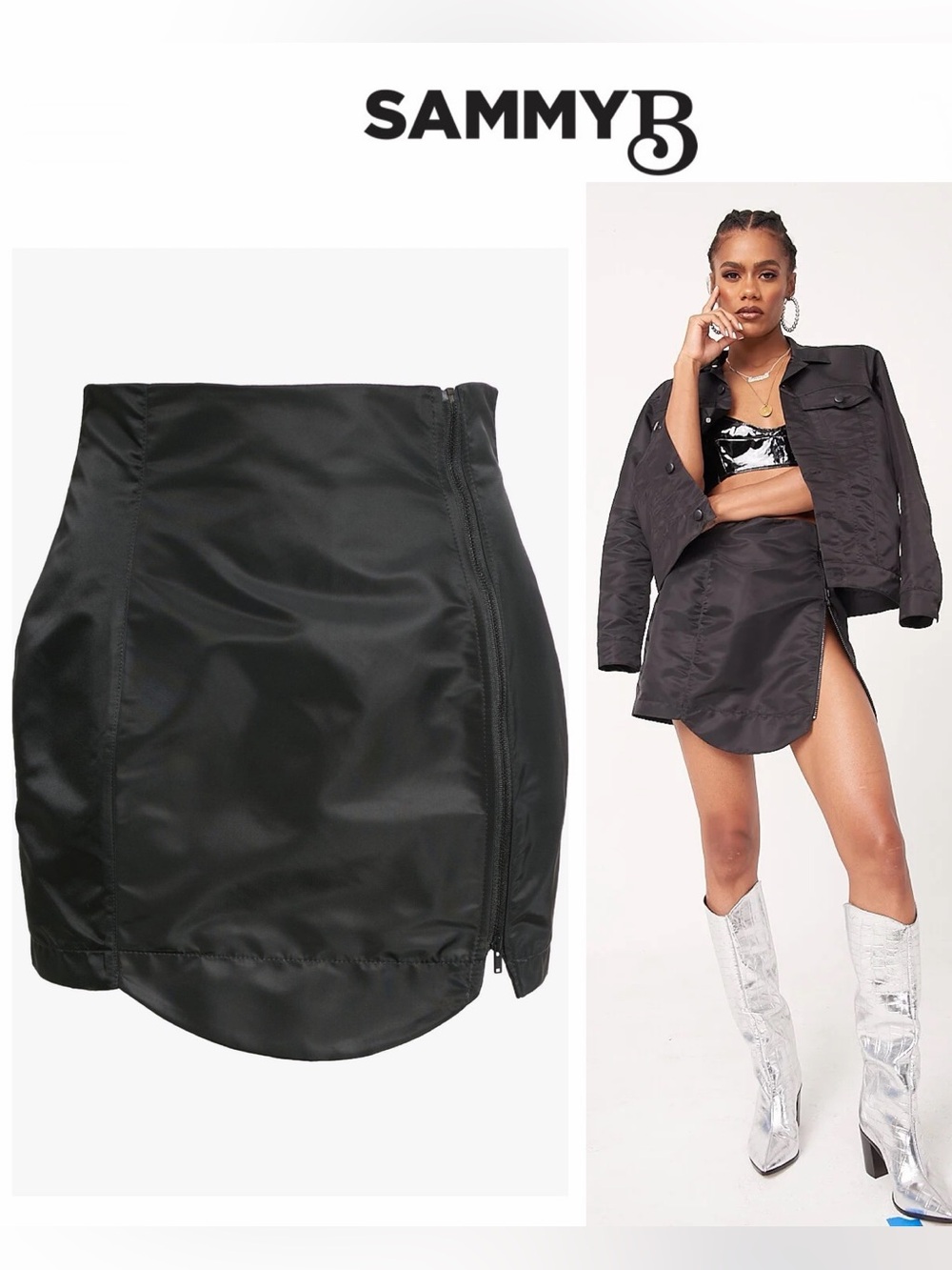 Sammy B Tanya Nylon Miniskirt Black Sz S $198